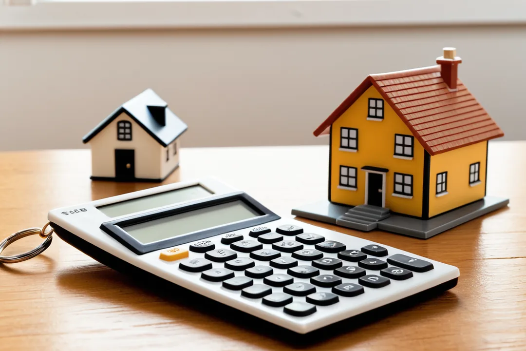 Calculatrice, clés et modèle de maison pour préparer un projet immobilier